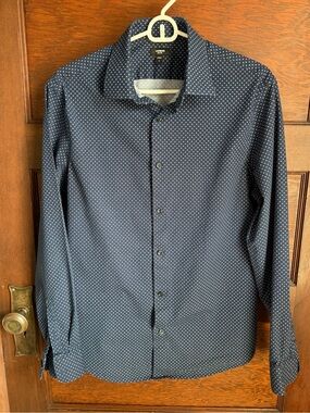 Express Men's Navy Shirt with White Microdots